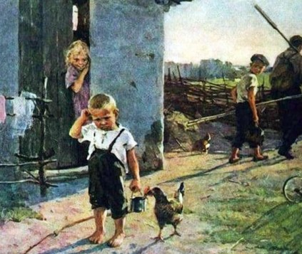 малыша отец и брат не взяли на рыбалку на картине Успенской-Кологривовой