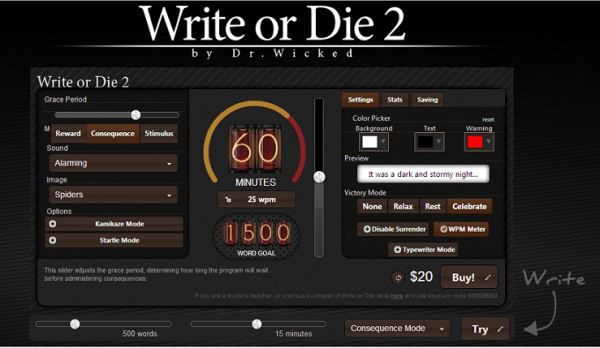 Write or Die мотивирующее приложение для написания текста